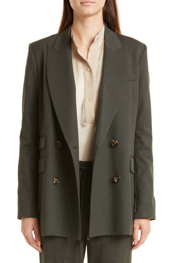 Twp Oversize Double Breasted Stretch Wool Blazer In Military