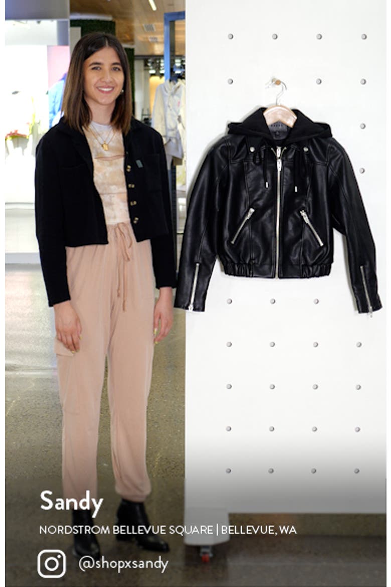 Faux Leather Bomber Jacket with Removable Hood video
