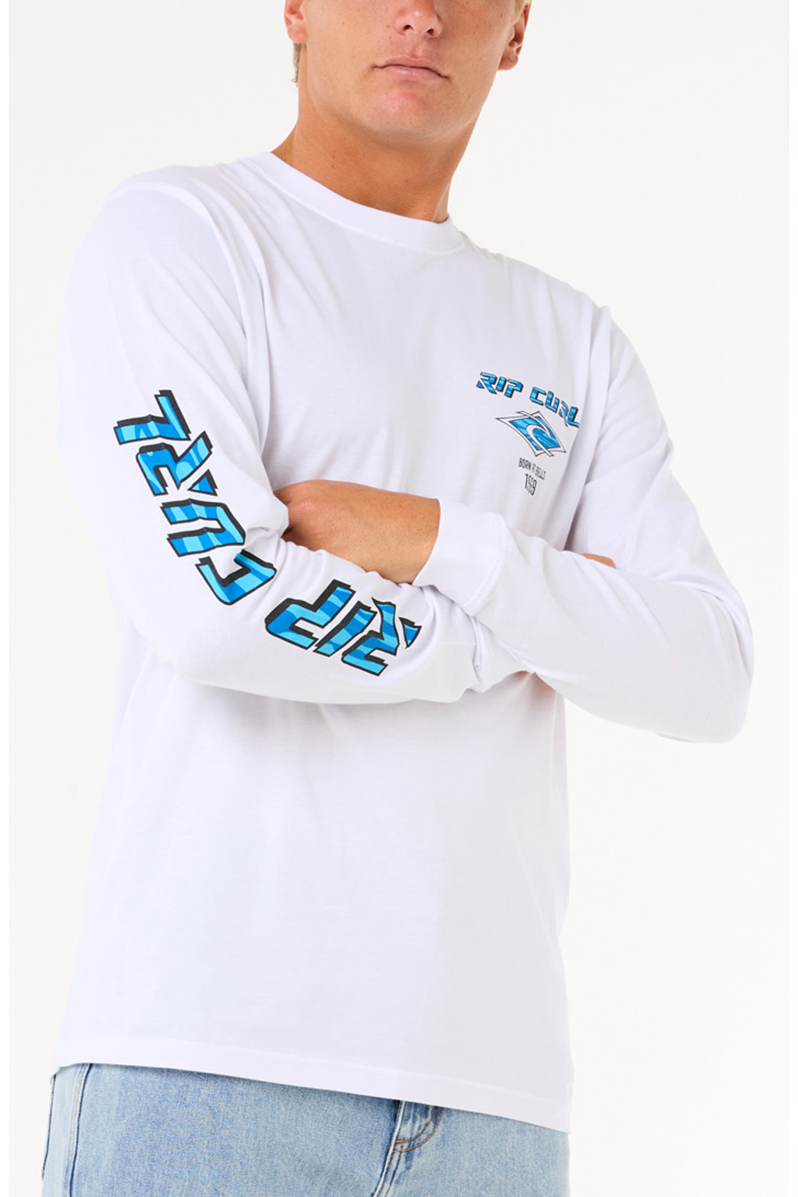 Fade The Rip Rip Curl Fade Out Icon Long Sleeve Organic Cotton Graphic T-Shirt (Men ...