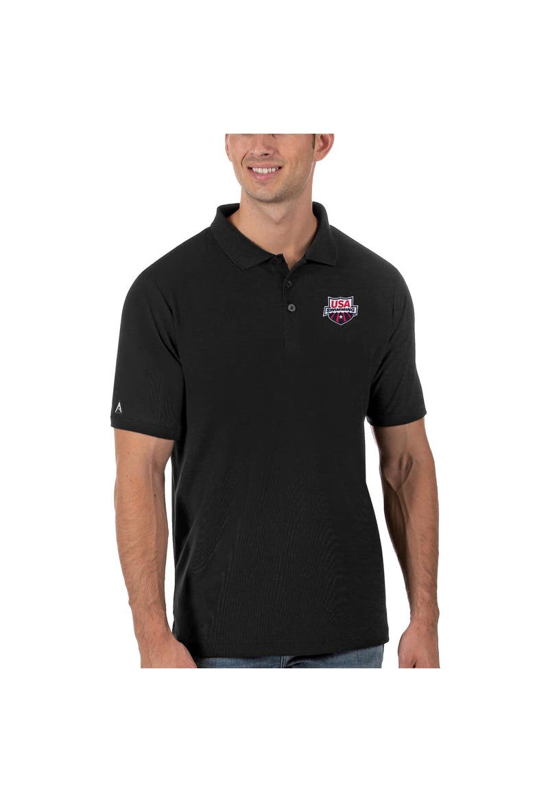 Men's Antigua Black USA Swimming Legacy Pique Polo, Alternate, color, Black