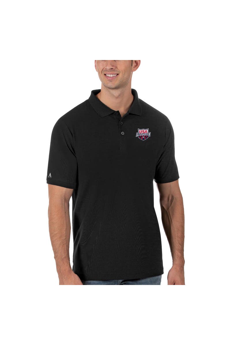 ANTIGUA Men's Antigua Black USA Swimming Legacy Pique Polo, Alternate, color, Black