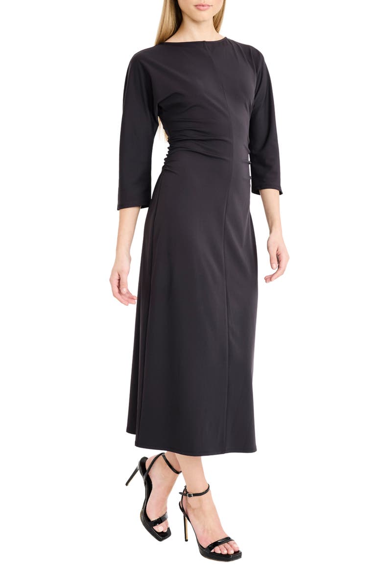 High Neck Midi Dress, Alternate, color, BLACK