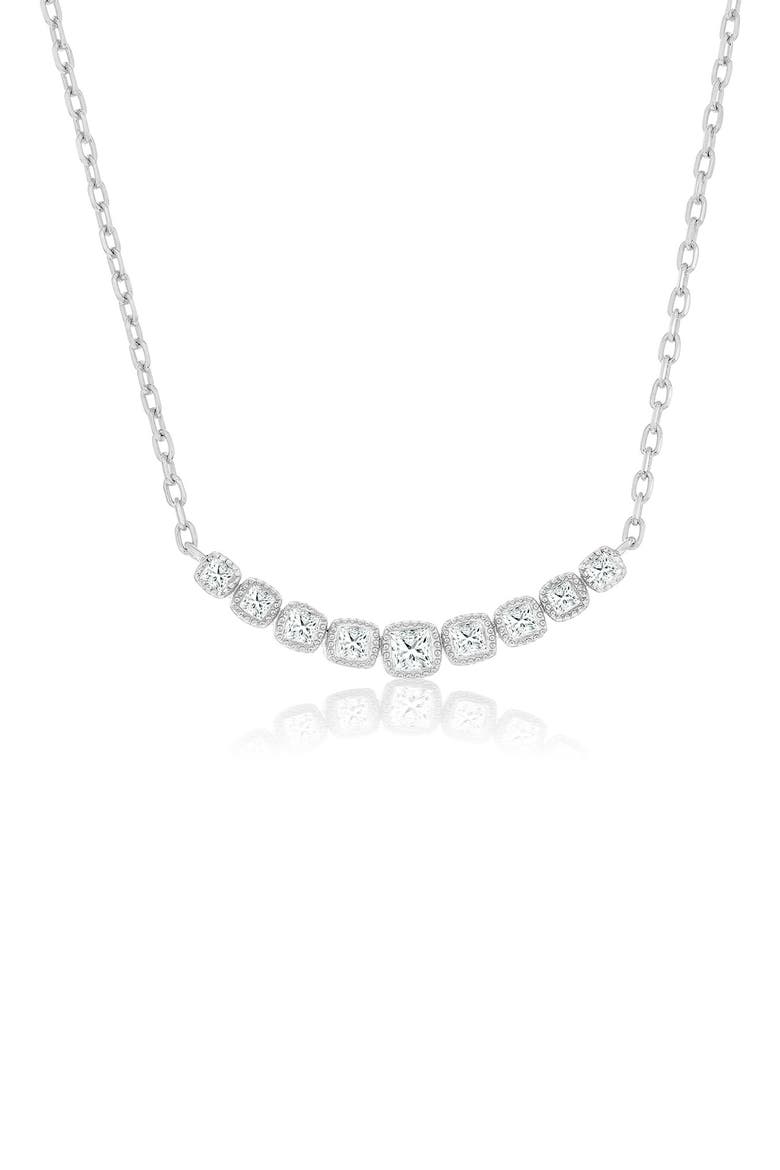 Square Cubic Zirconia Curved Bar Frontal Necklace, Main, color, SILVER
