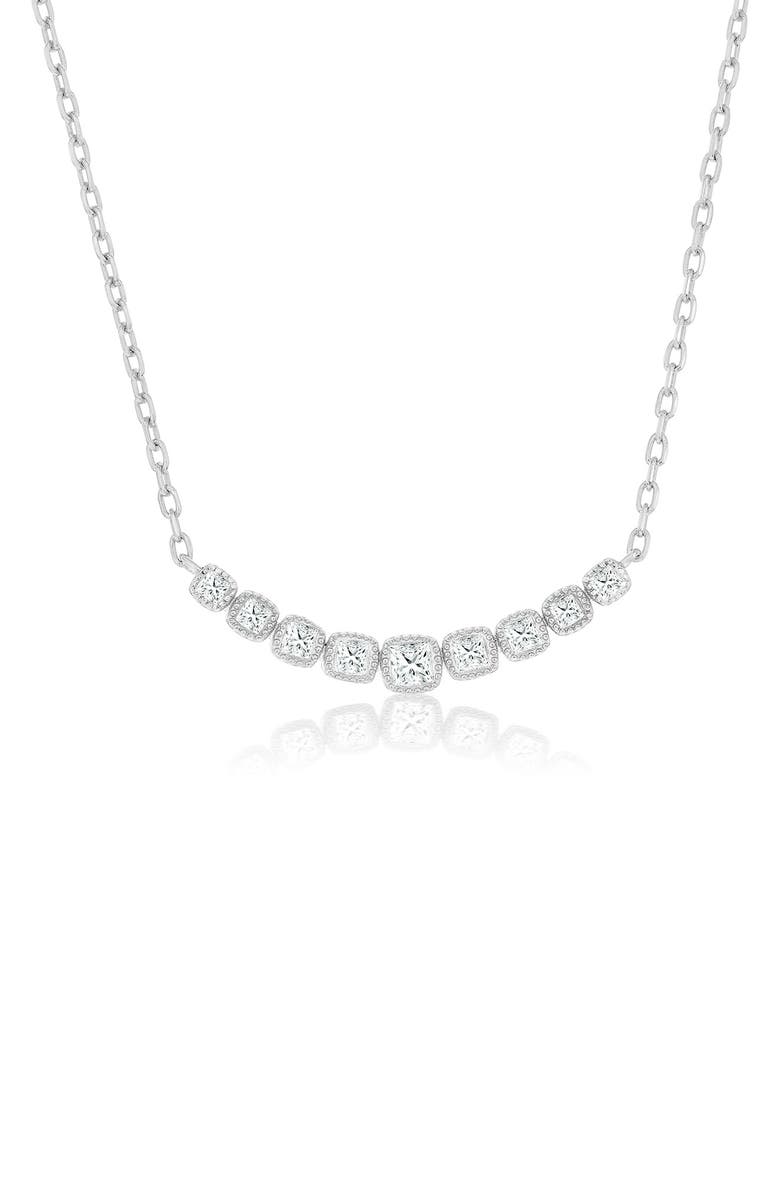 SIMONA Square Cubic Zirconia Curved Bar Frontal Necklace, Main, color, Silver