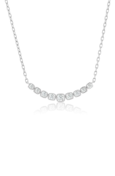 Square Cubic Zirconia Curved Bar Frontal Necklace