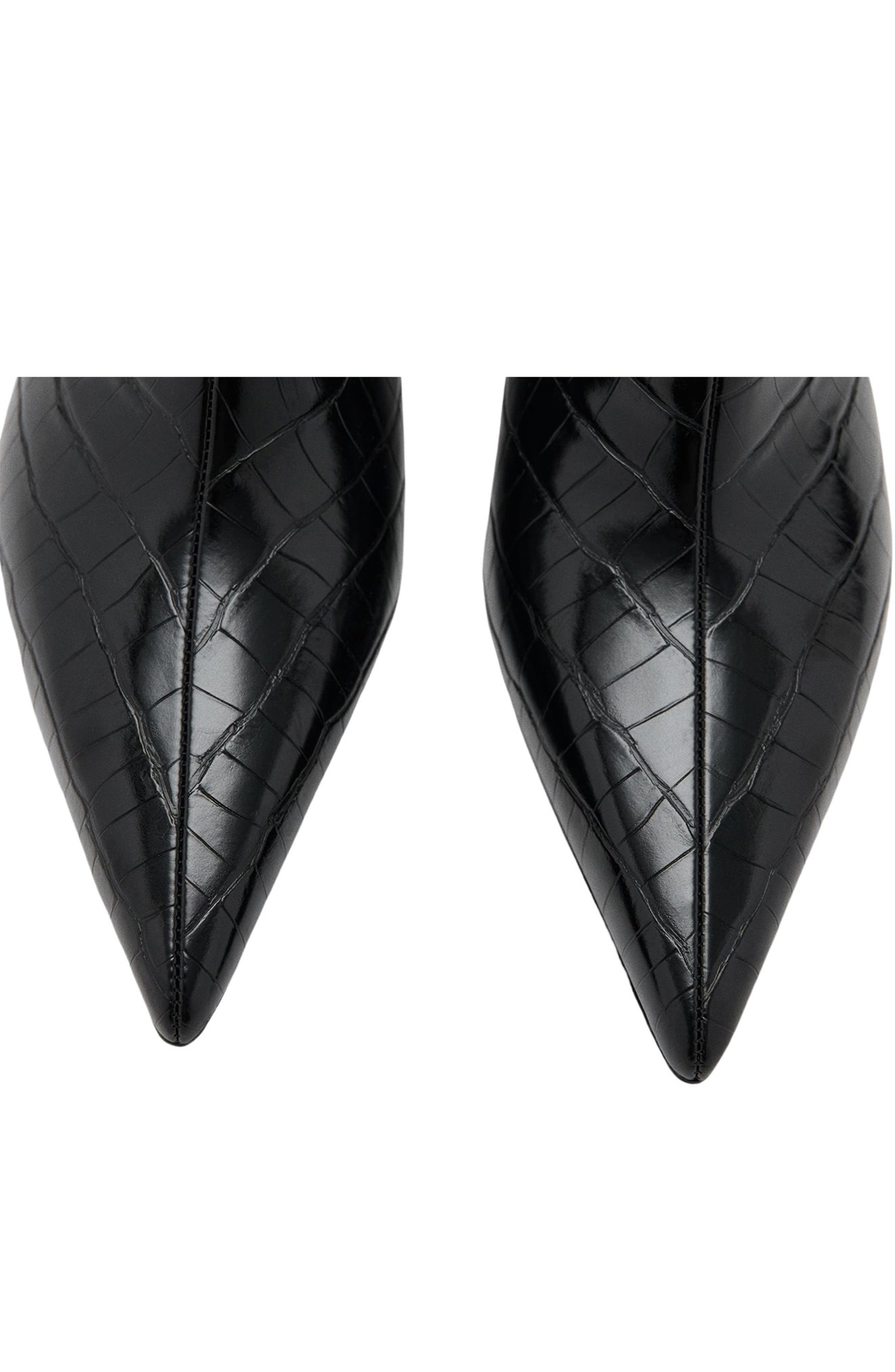 MANGO Croc Embossed Knee High Pointed Toe Boot, Alternate, color, Black