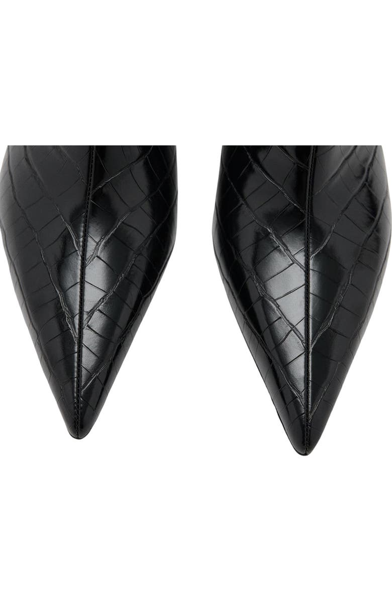 MANGO Croc Embossed Knee High Pointed Toe Boot, Alternate, color, Black