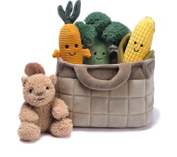 Plush Veggie Basket Play Set with Interactive Stuffed Vegetable Toys