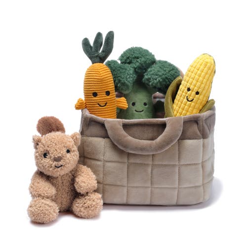Lambs & Ivy Plush Veggie Basket Play Set With Interactive Stuffed Vegetable Toys In Multi