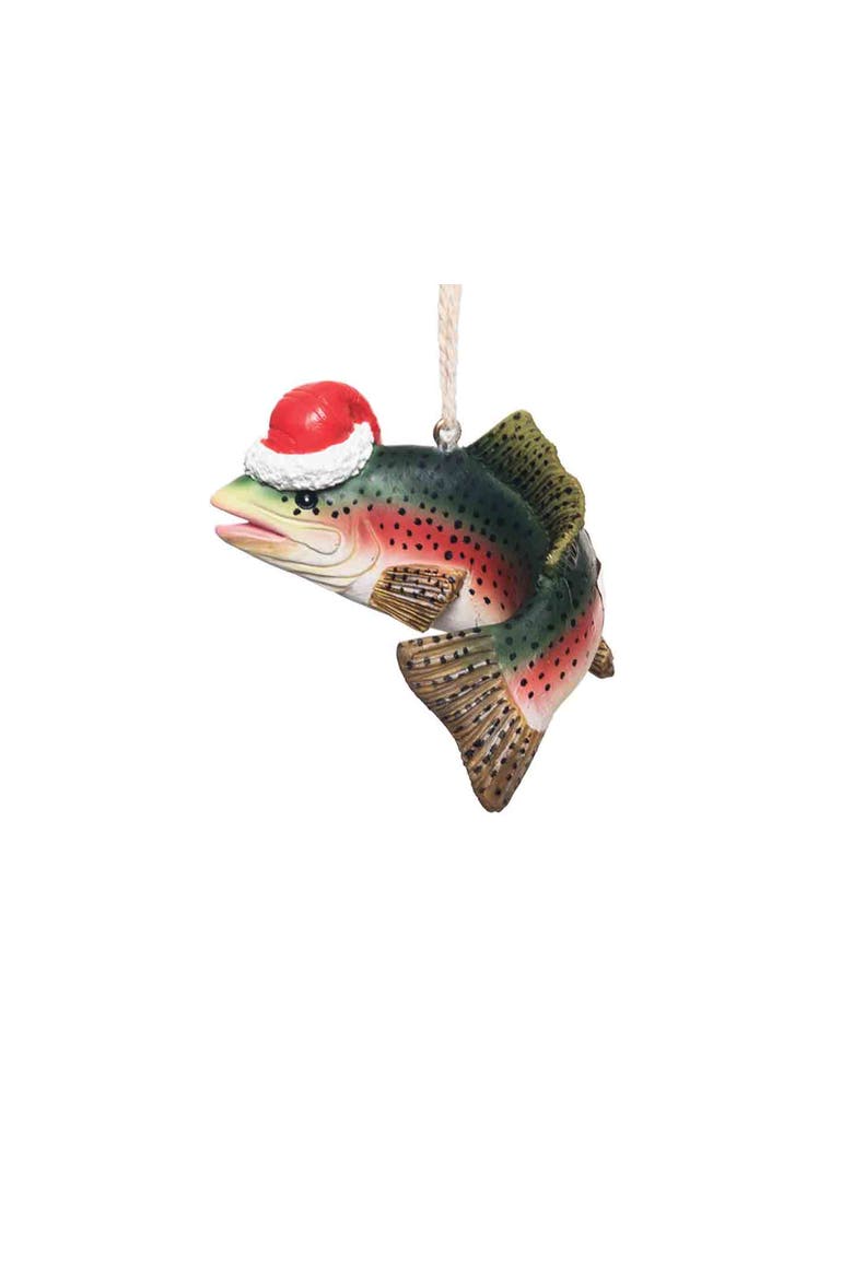 Fish With Santa Hat Ornament, Alternate, color, Green
