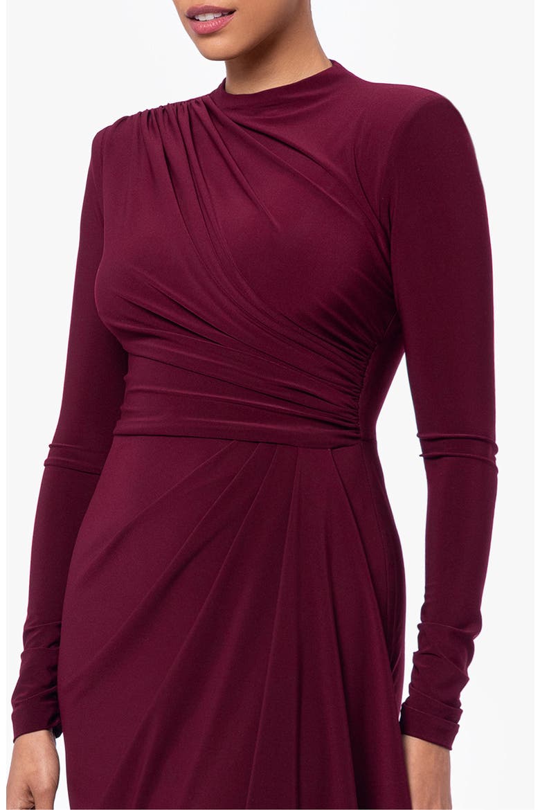 Ruffle Long Sleeve Sheath Gown, Alternate, color, WINE
