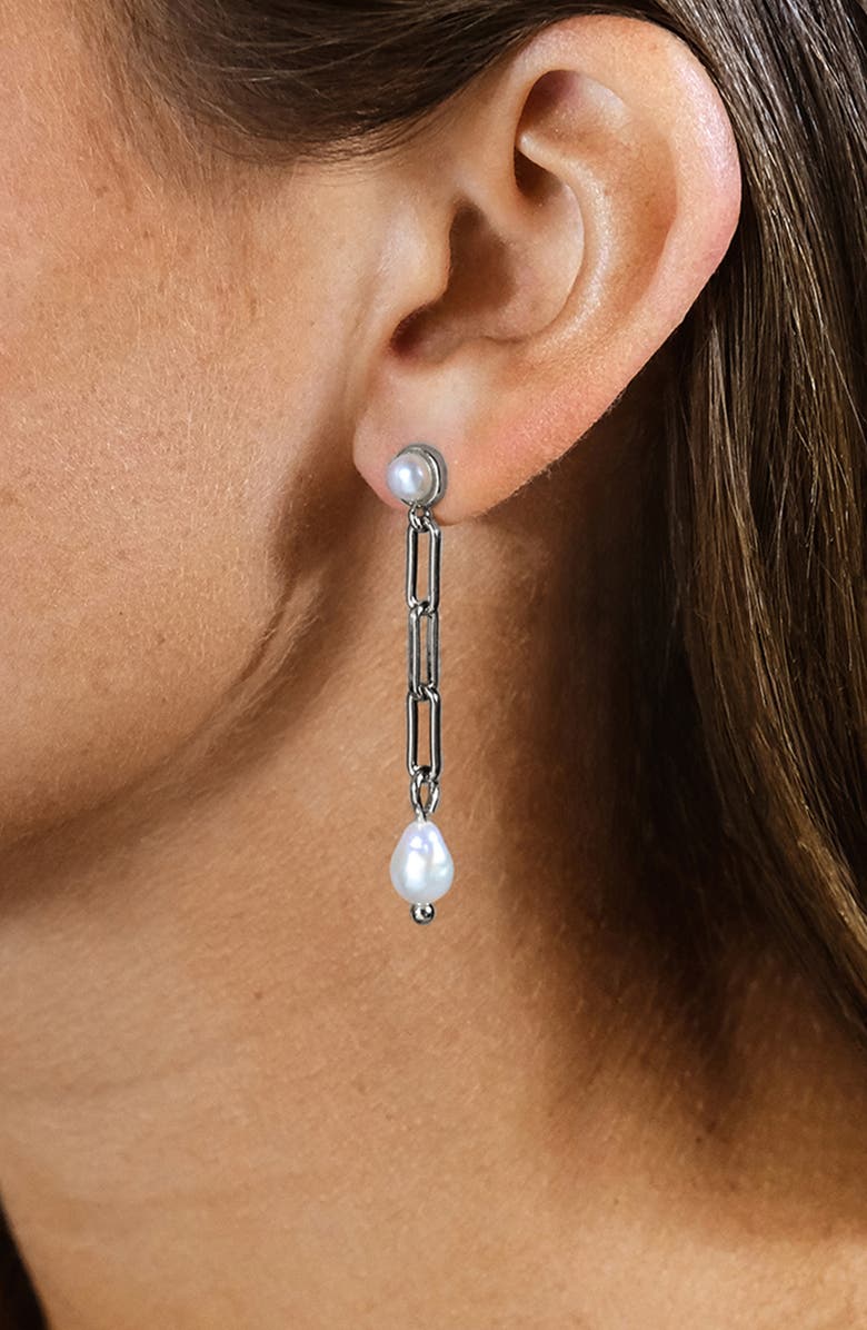 Sterling Forever Fayelynn Cultured Pearl Chain Drop Earrings, Alternate, color, Silver