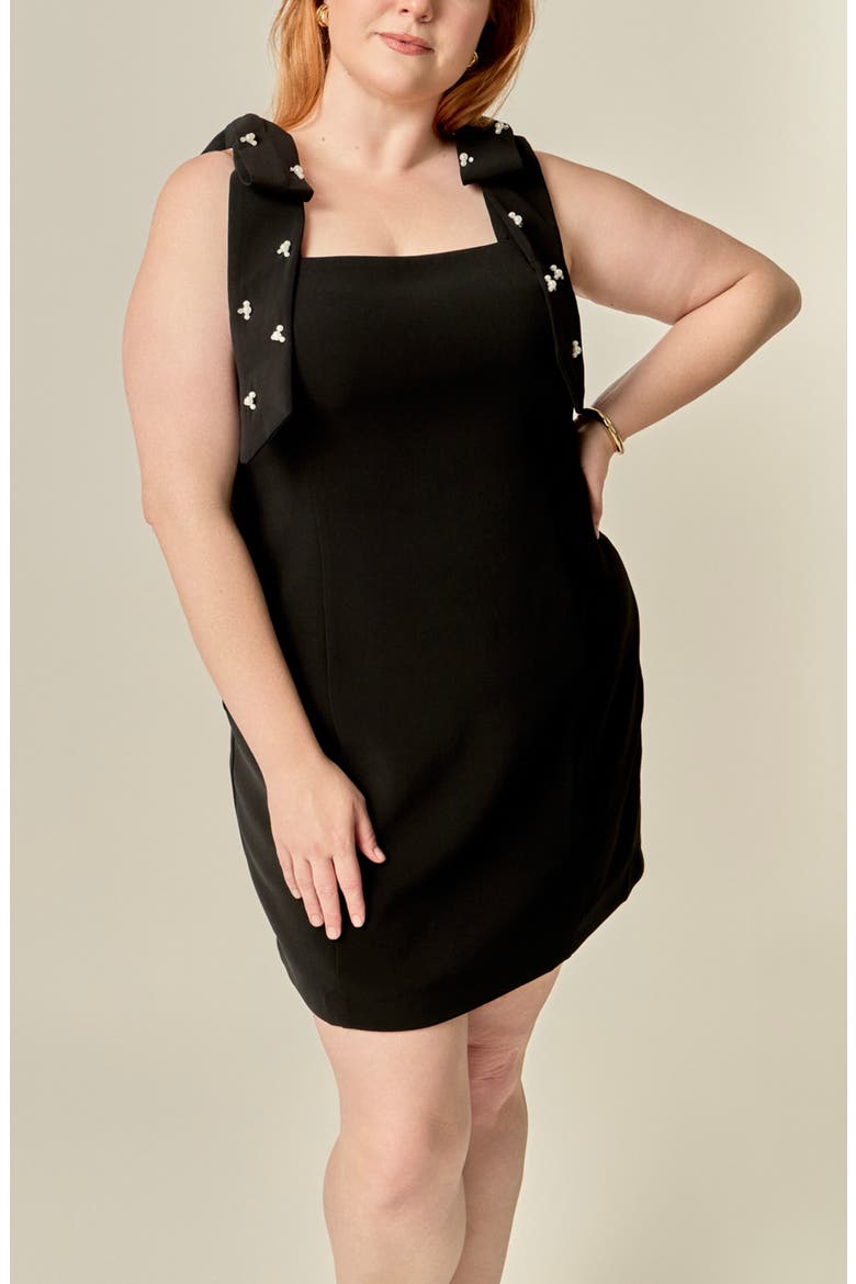 Rhinestone Bow Minidress, Alternate, color, BLACK