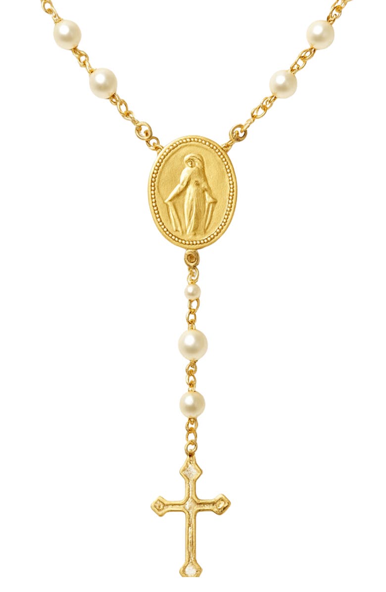 The M Jewelers The Pearl Mary Rosary Cross Pendant Necklace, Alternate, color, Gold