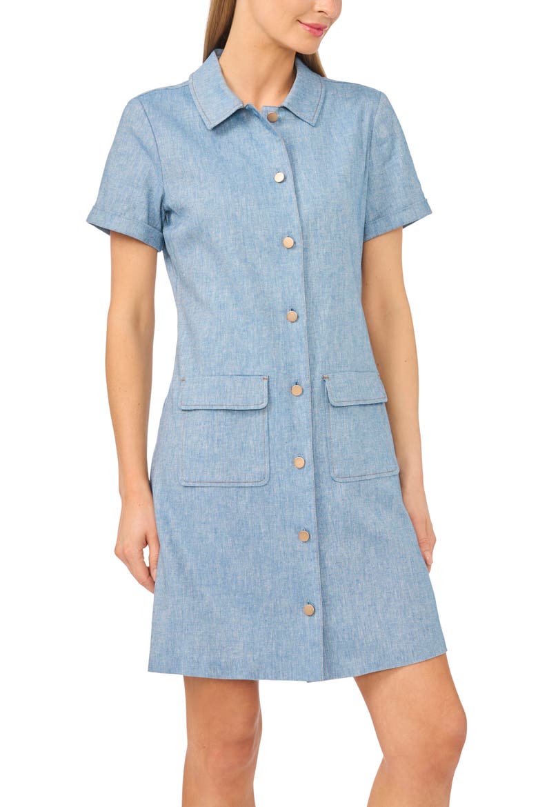 Chambray Cotton & Linen Blend Shirtdress, Alternate, color, MEDIUM CHAMBRAY
