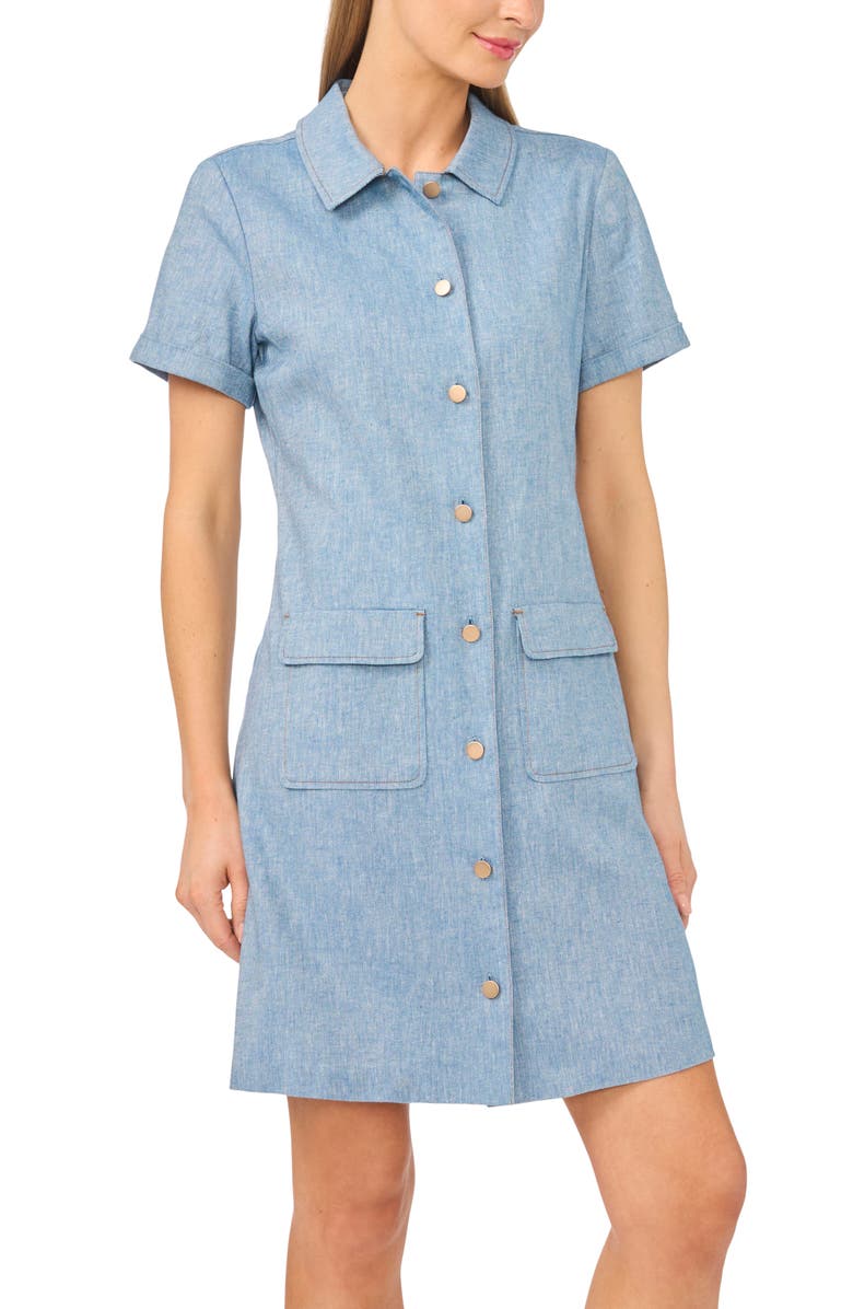 Halogen<sup>®</sup> Chambray Cotton & Linen Blend Shirtdress, Alternate, color,