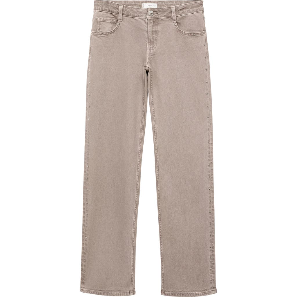 Mango Teen Low Rise Stud Wide Leg Jeans In Neutral