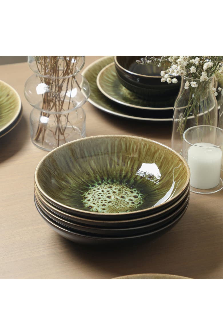 Riley 8-Piece Pasta Bowl Set Stoneware, Service for 8, Alternate, color, Black and Green