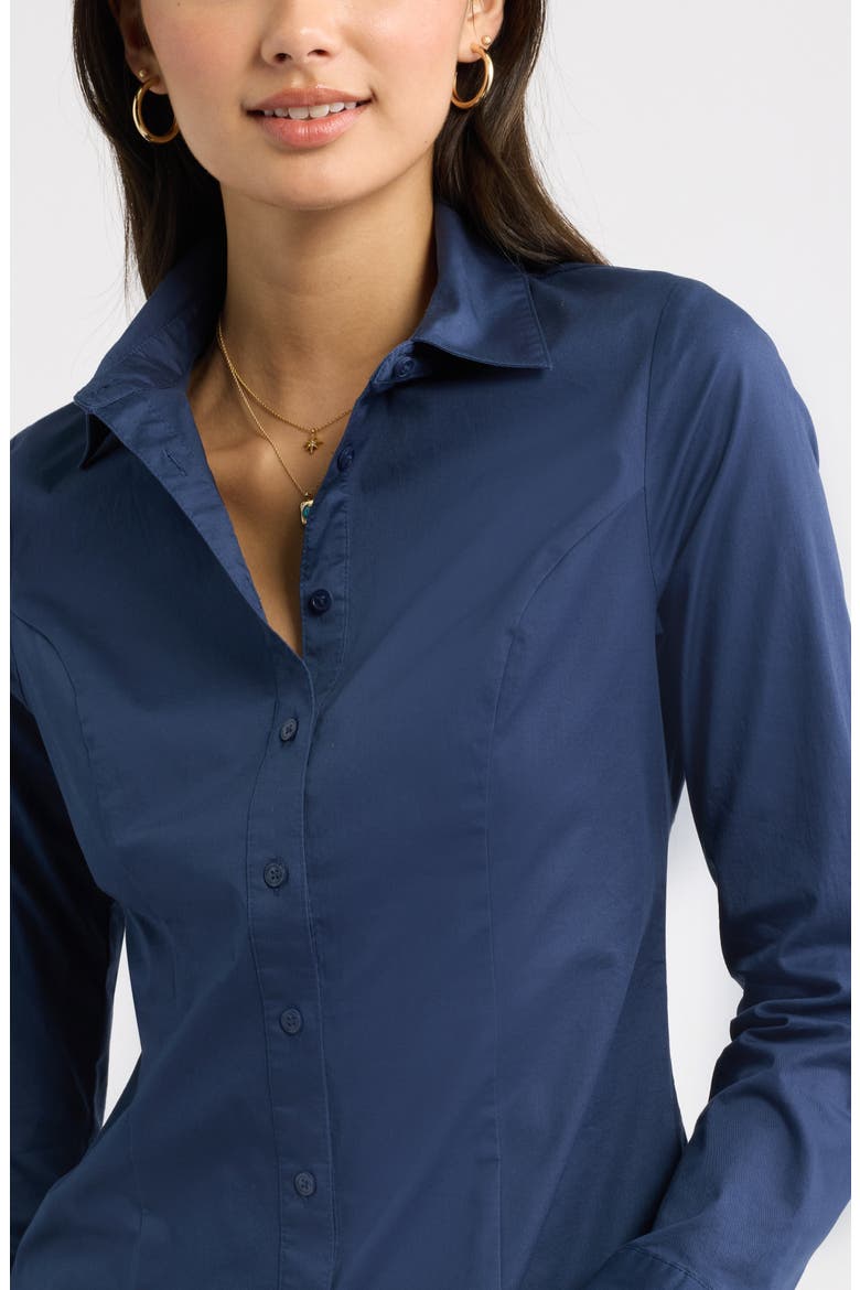 Slim Fit Stretch Cotton Button-Up Shirt, Alternate, color, NAVY INDIGO