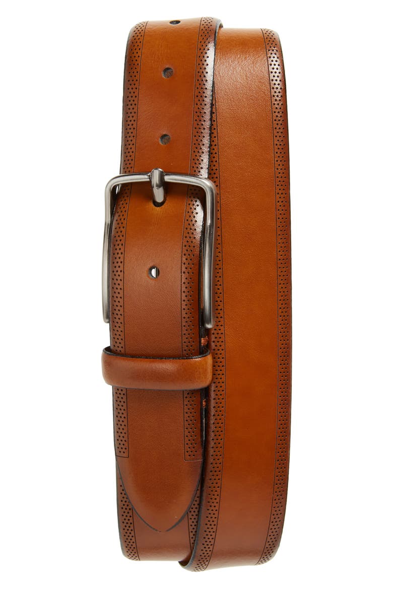 Perforated Leather Belt, Main, color, TAN LEATHER
