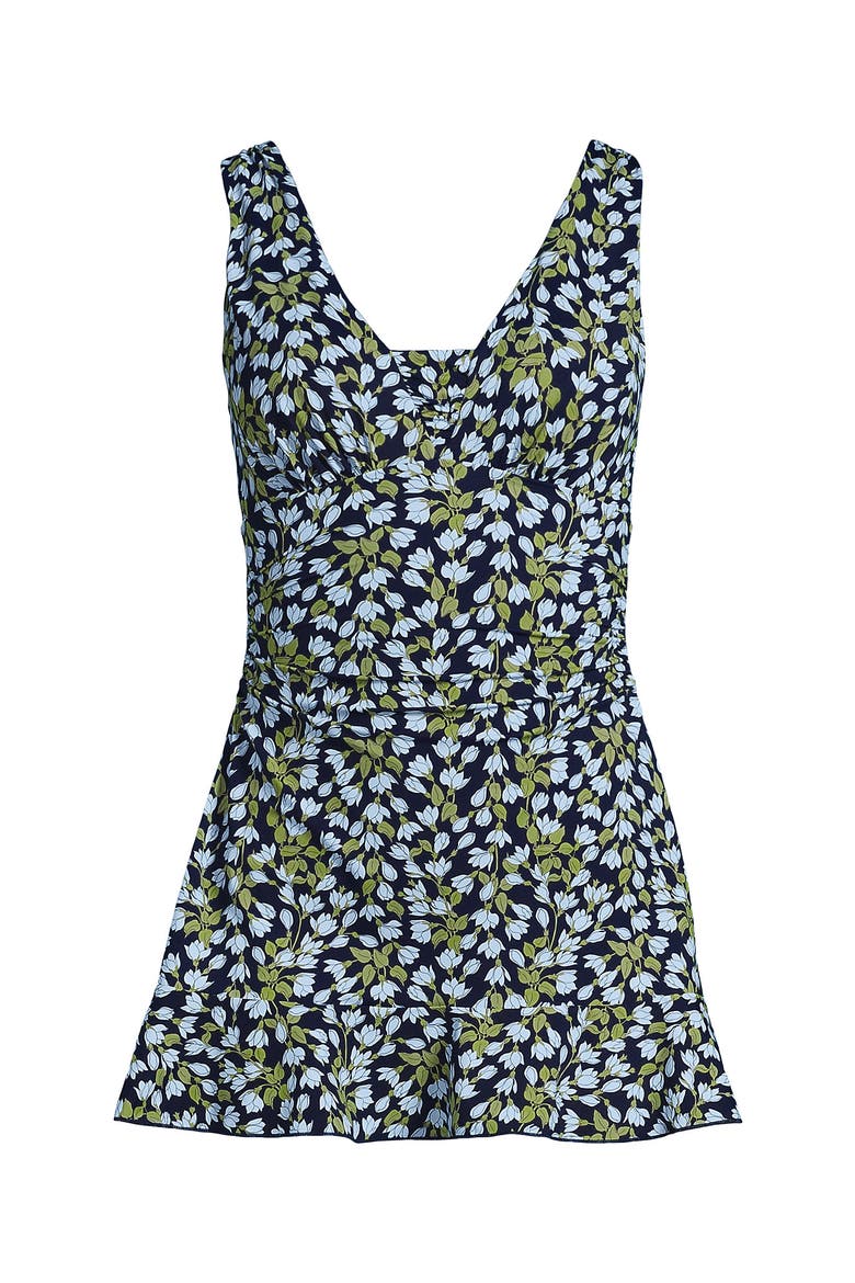 SlenderSuit Grecian Mini Swim Dress, Alternate, color, Navy Mini Bloom Floral