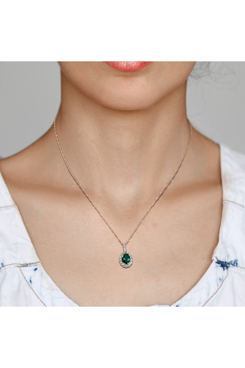 Gemstone & Diamond Oval Halo Necklace 14K, Alternate, color, Created Emerald/Gold