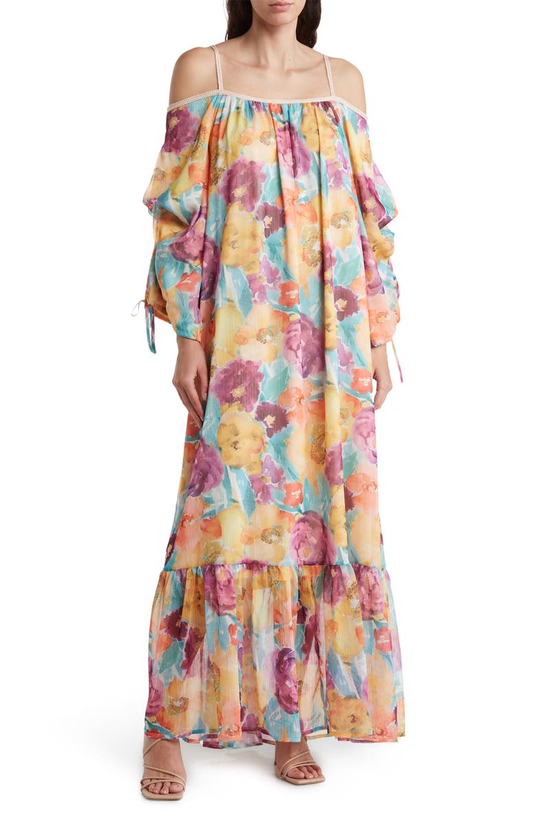 BY DESIGN Mira Cold Shoulder Maxi Dress, Main, color, Watercolor Floral