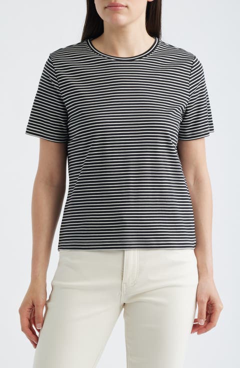 Lightweight Stripe Cotton Crewneck T-Shirt