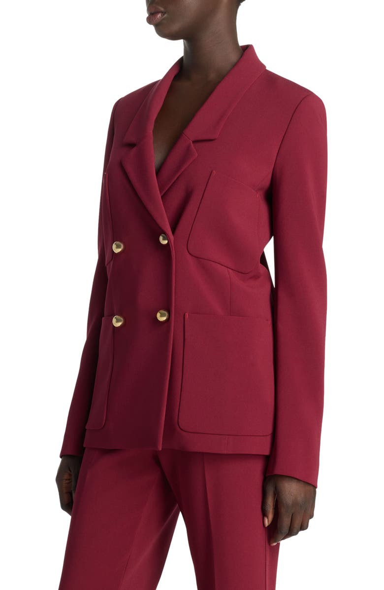 ST. JOHN Double Breasted Stretch Cady Blazer, Alternate, color, Raspberry