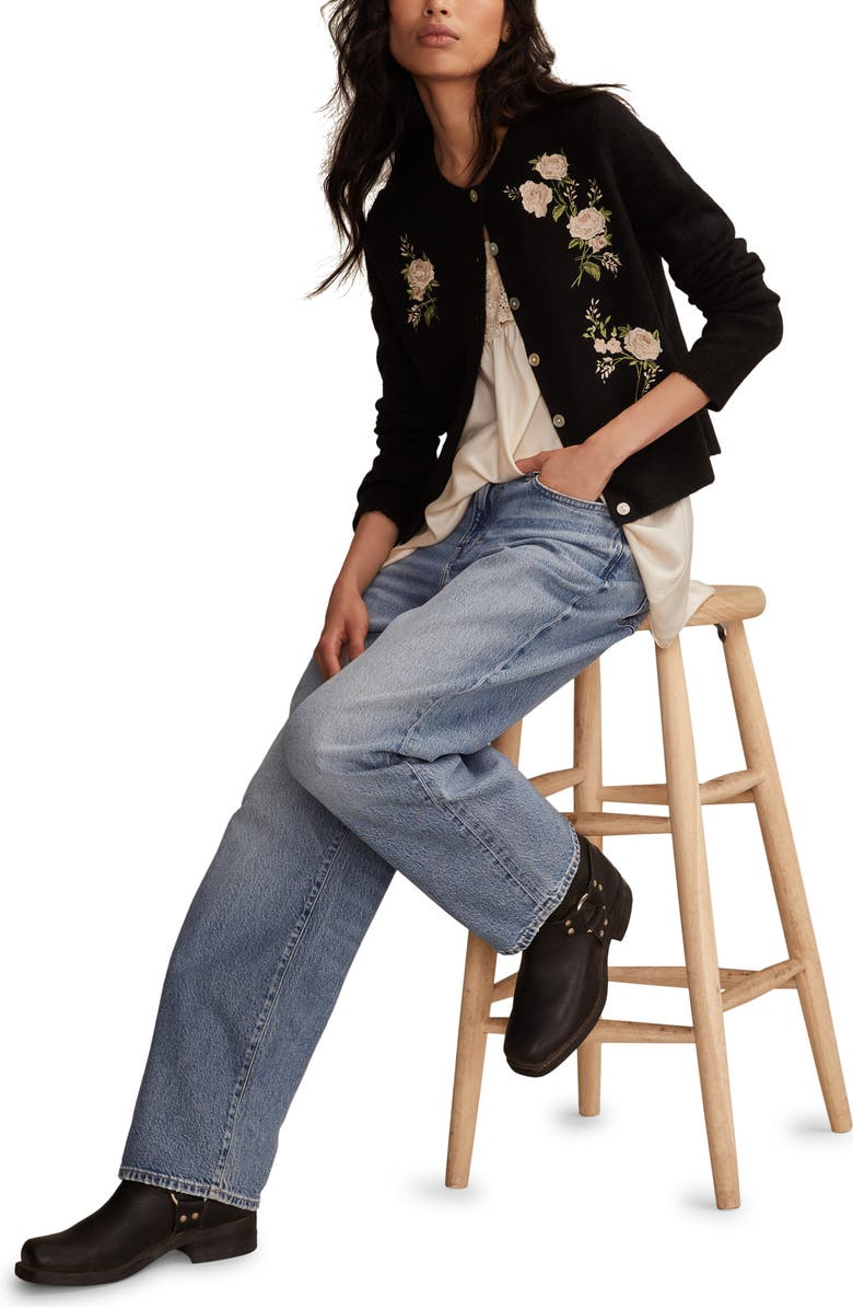 Lucky Brand Cloud Soft Embroidered Cardigan, Alternate, color, 