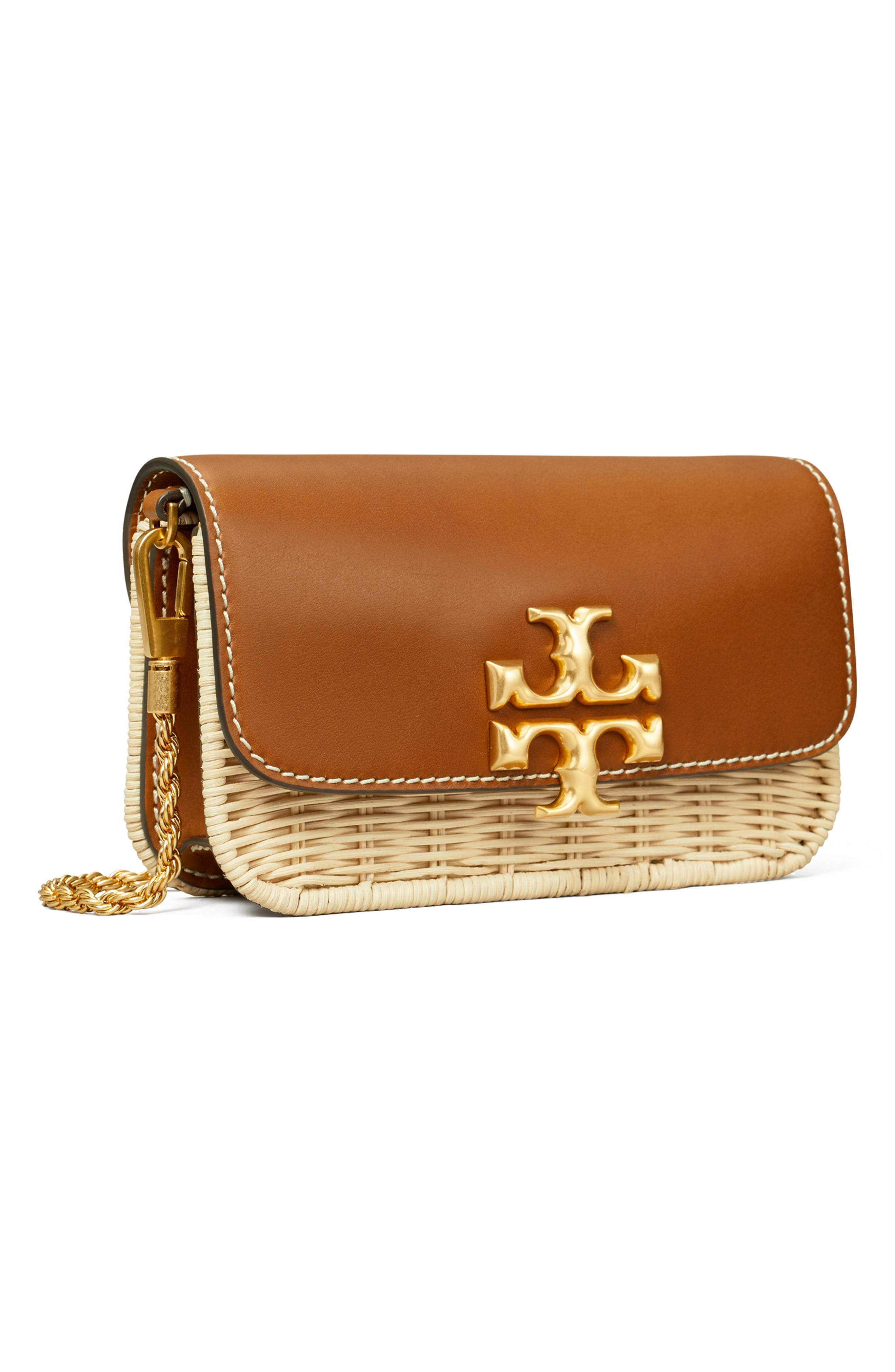 Tory Burch Eleanor Wicker & Leather Phone Crossbody Bag, Alternate, color, 