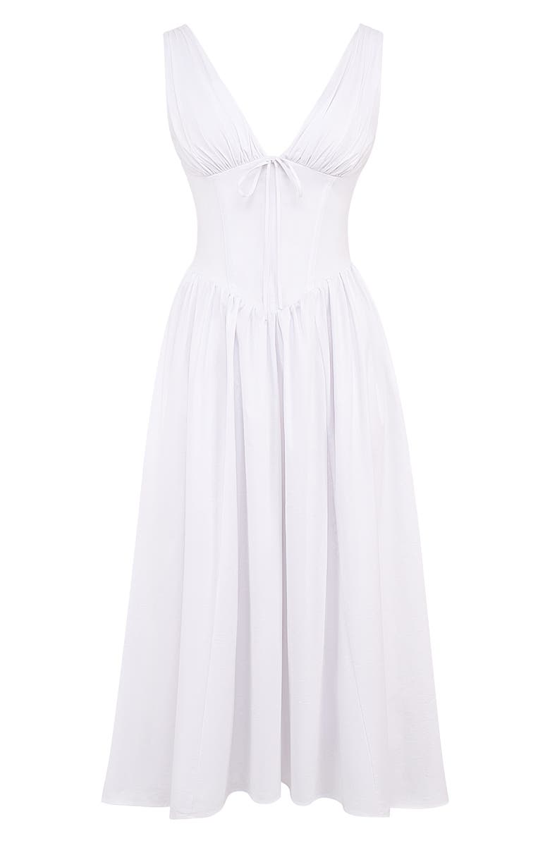 HOUSE OF CB Emmelina Sleeveless Stretch Poplin Midi Dress, Alternate, color, White