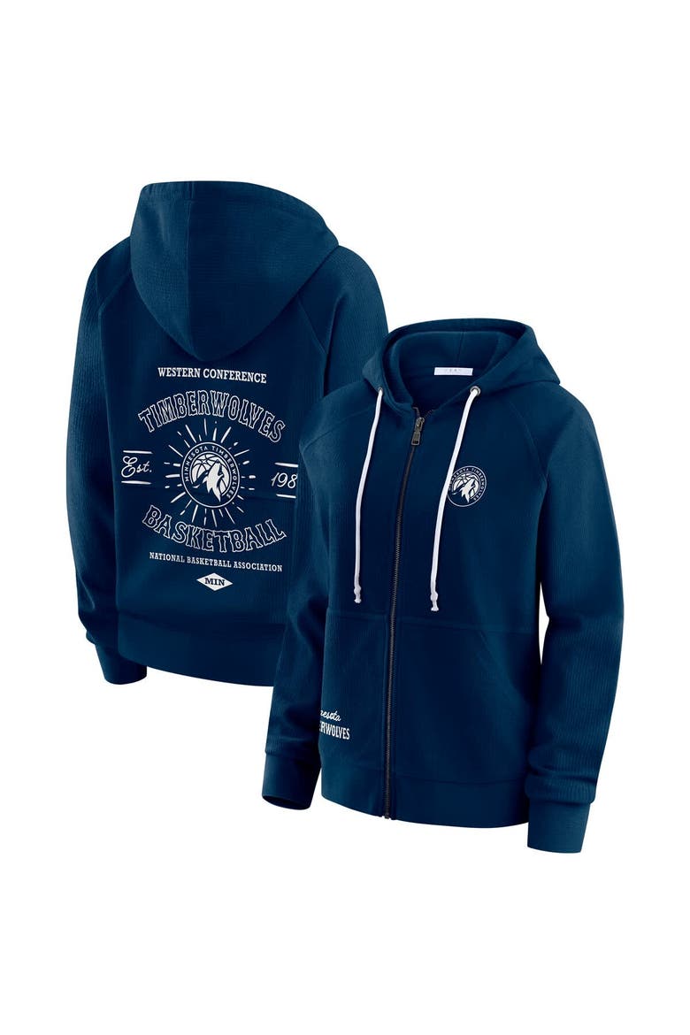 Women's WEAR by Erin Andrews Navy Minnesota Timberwolves Vintage Full-Zip Raglan Hoodie, Main, color, Navy