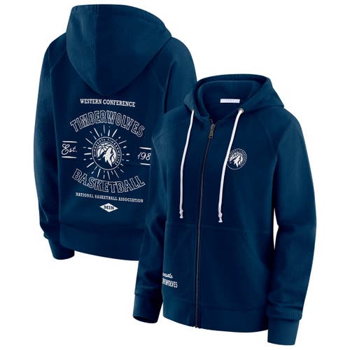 Wear By Erin Andrews Navy Minnesota Timberwolves Vintage Full-zip Raglan Hoodie In Blue