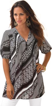 Roaman's Printed Y Neck Georgette Top