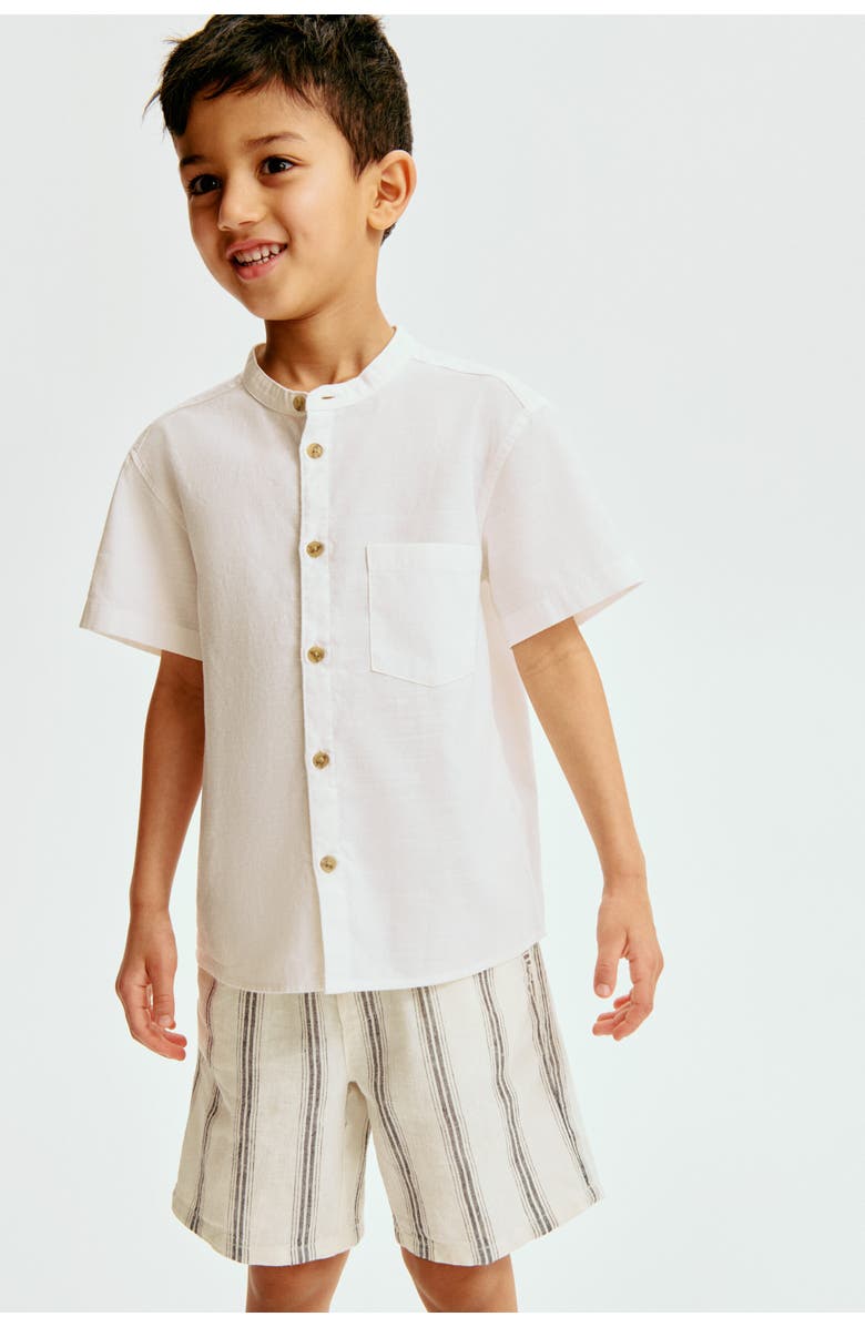 H&M Linen-blend Drawstring Shorts, Main, color, Cream/Striped