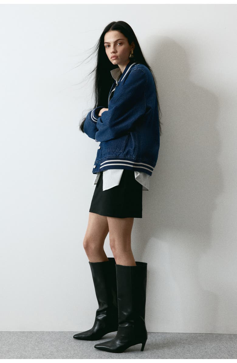 H&M Denim Baseball Jacket, Alternate, color, Dark Denim Blue