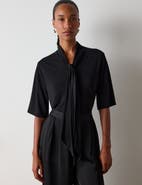 Whistles Short Sleeve Tie-Neck Jersey Top