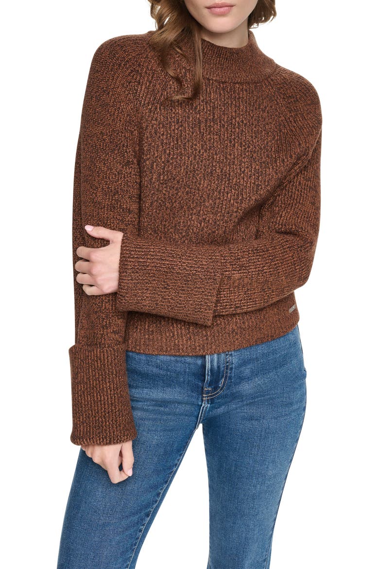 Raglan Mock Neck Sweater, Main, color, CARAMEL/ ES