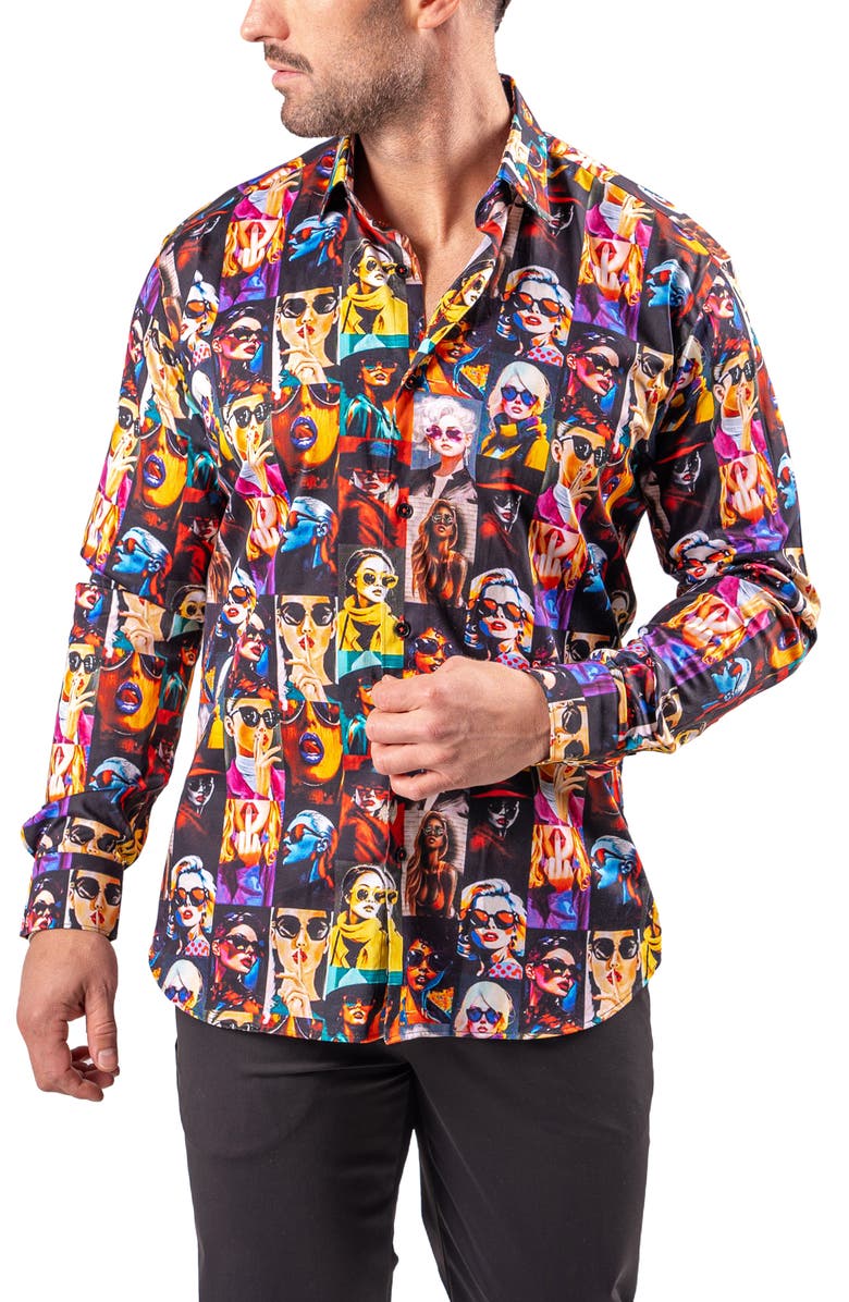 Maceoo Fibonacci Resistance Contemporary Fit Button-Up Shirt, Alternate, color, Black