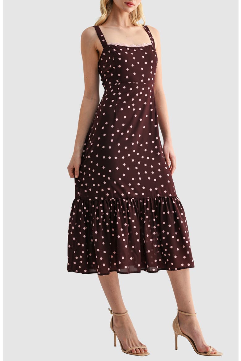 Polka Dot Tiered A-Line Midi Dress, Alternate, color, BURGUNDY PINK
