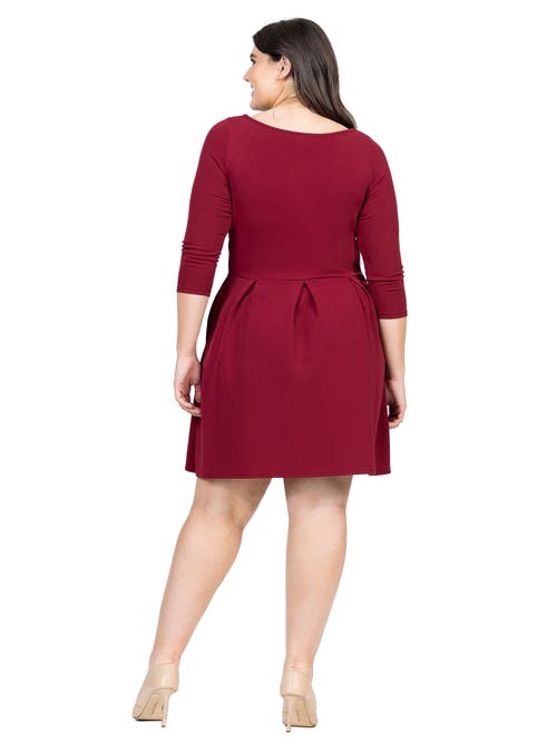 24seven Comfort Apparel Women's Plus Size Perfect Fit And Flare Dress In Burgundy