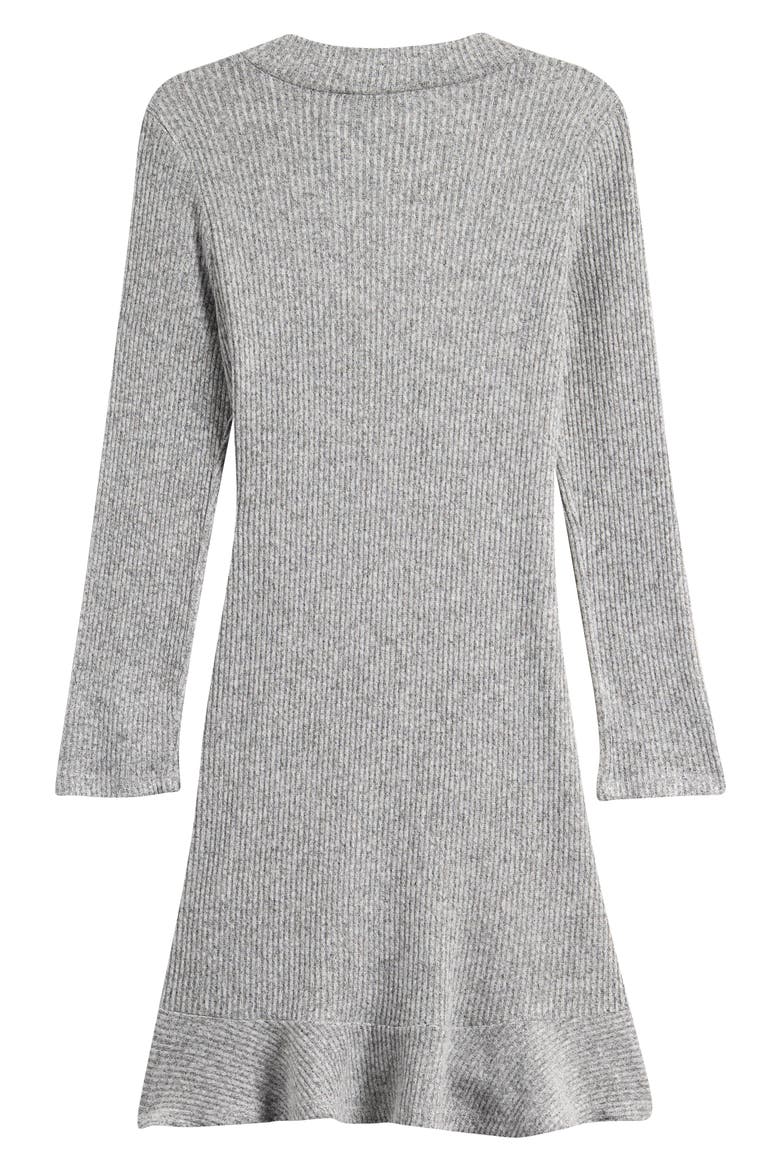 Kids' Ribbed Long Sleeve Faux Wrap Dress, Alternate, color, GREY