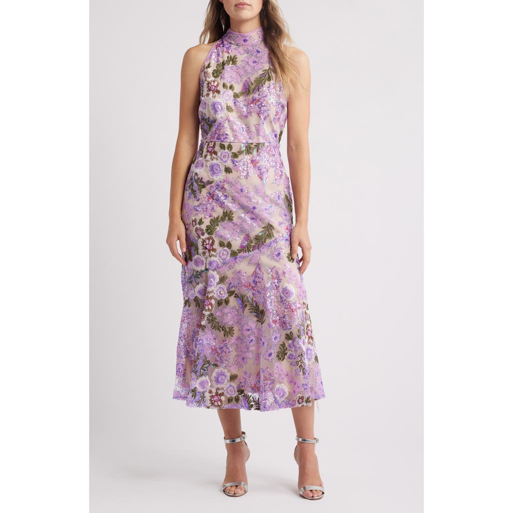 SAM EDELMAN SAM EDELMAN FLORAL SEQUIN HIGH NECK DRESS