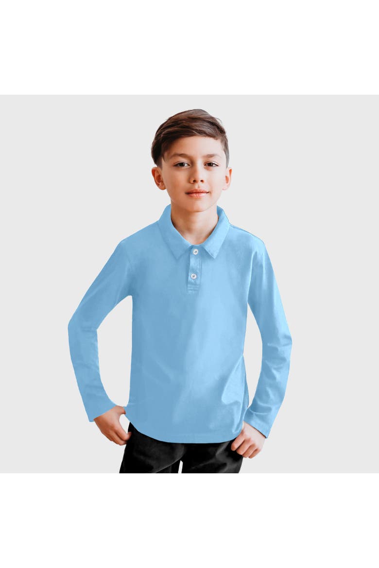 Boys 100% Cotton Knit Jersey 2-Button Long Sleeve Polo, Main, color, Bright Light Blue