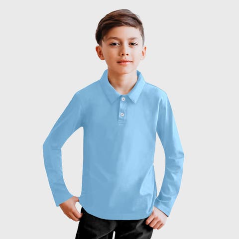 100% Cotton Knit Jersey 2-Button Long Sleeve Polo (Toddler, Little Kid, Big Kid)
