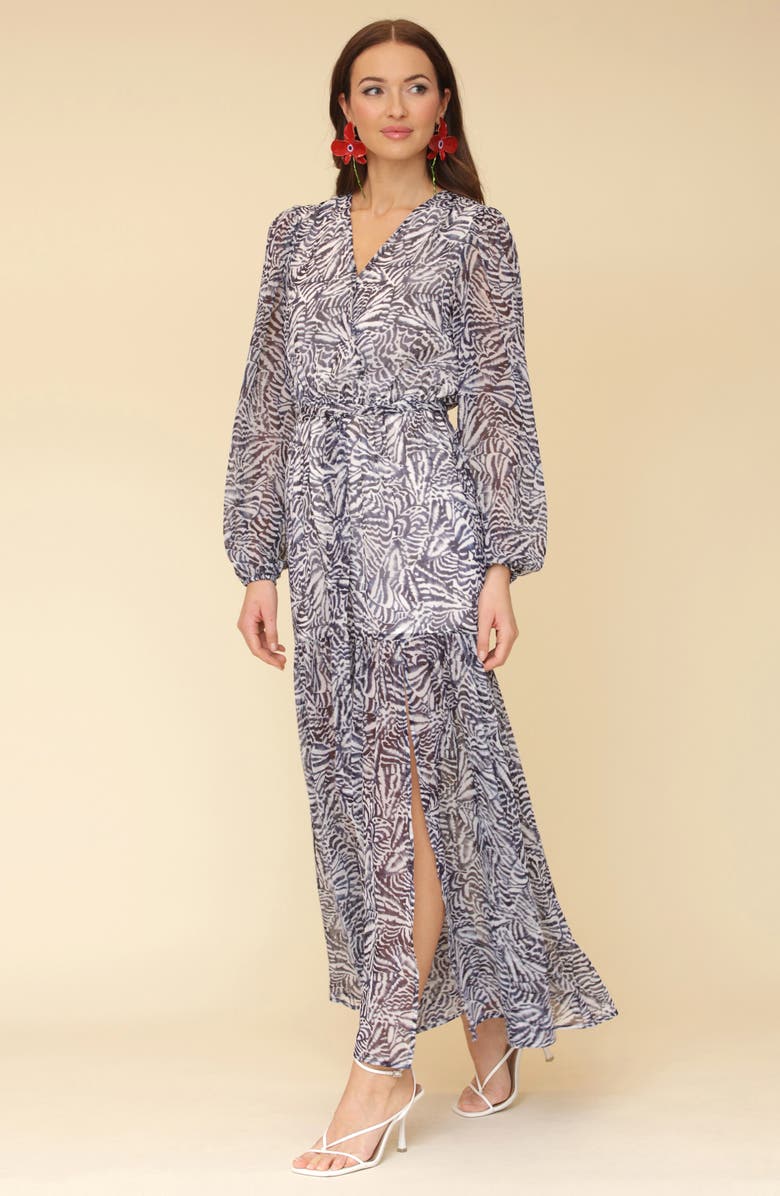 Avec Les Filles Long Sleeve Faux Wrap Dress, Alternate, color, Papillon