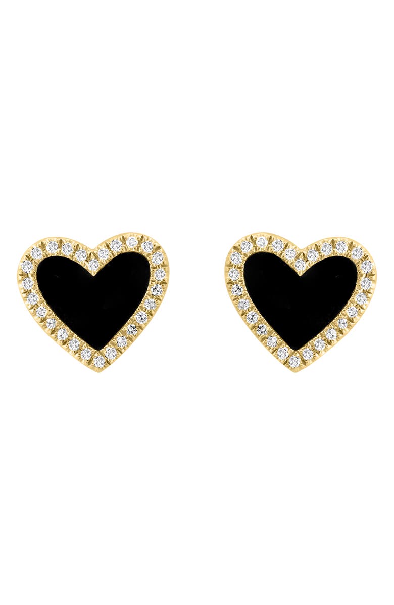 EFFY 14K Yellow Gold Onyx & Diamond Halo Heart Stud Earrings, Alternate, color, Black