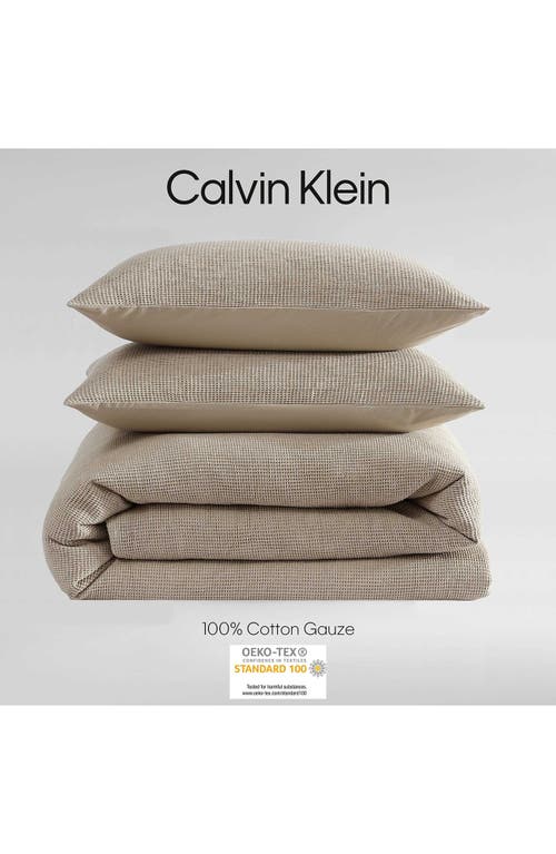 Calvin Klein Microwaffle Melange 3 Piece Comforter Set, King In Flax Beige