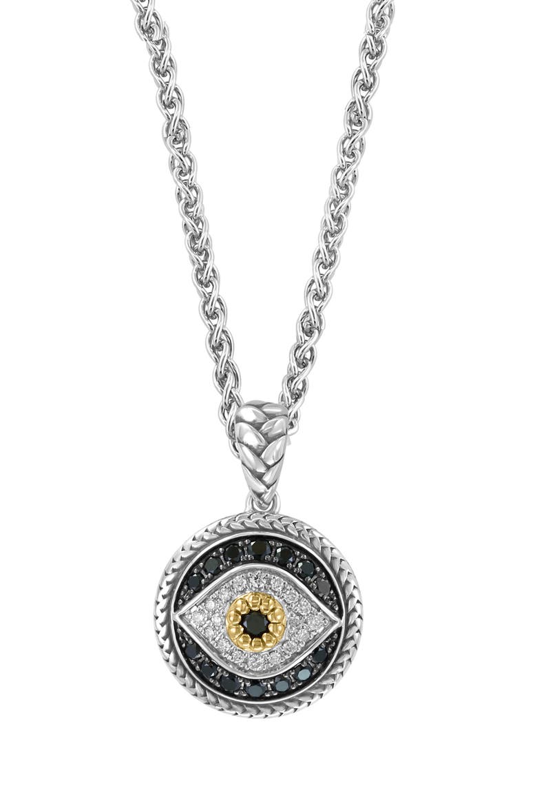 Sterling Silver Diamond Evil Eye Pendant Necklace, Alternate, color, BLACK
